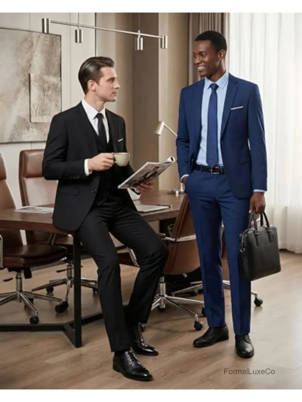 3 Piece Slim Fit Suit Set with Blazer Vest Pants Tie Buttons Men's